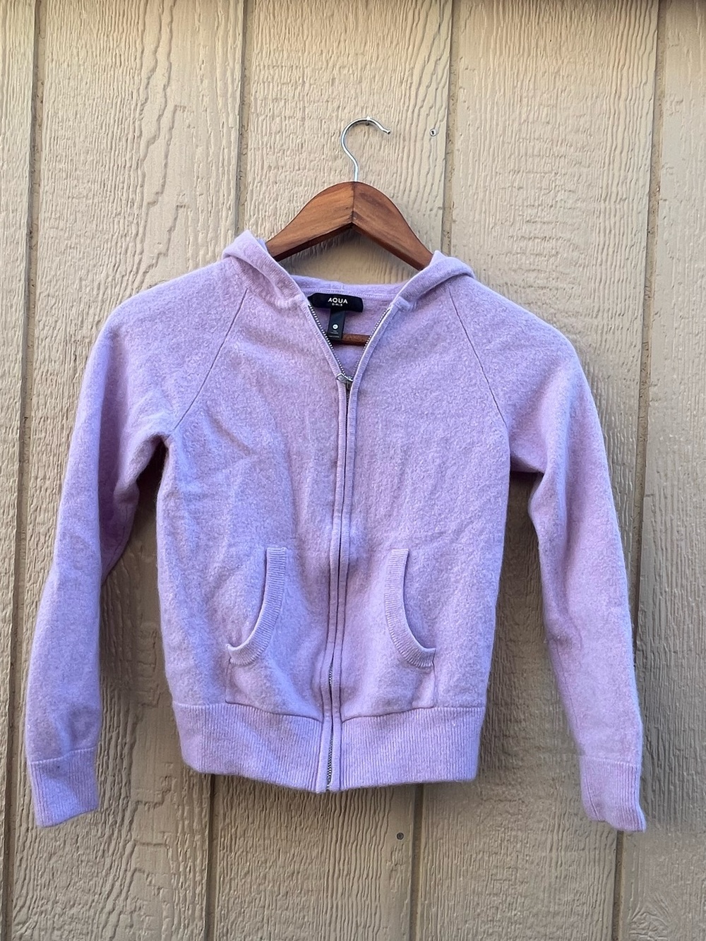 AQUA Girls Cashmere Hoodie Sweater XL Lavender Zip Front Long S